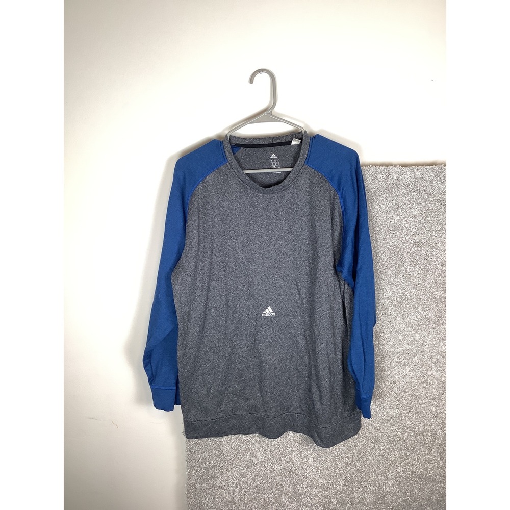 Adidas Mens XL Pullover Sweatshirt Heather Grey Blue Raglan Long Sleeve Fleece